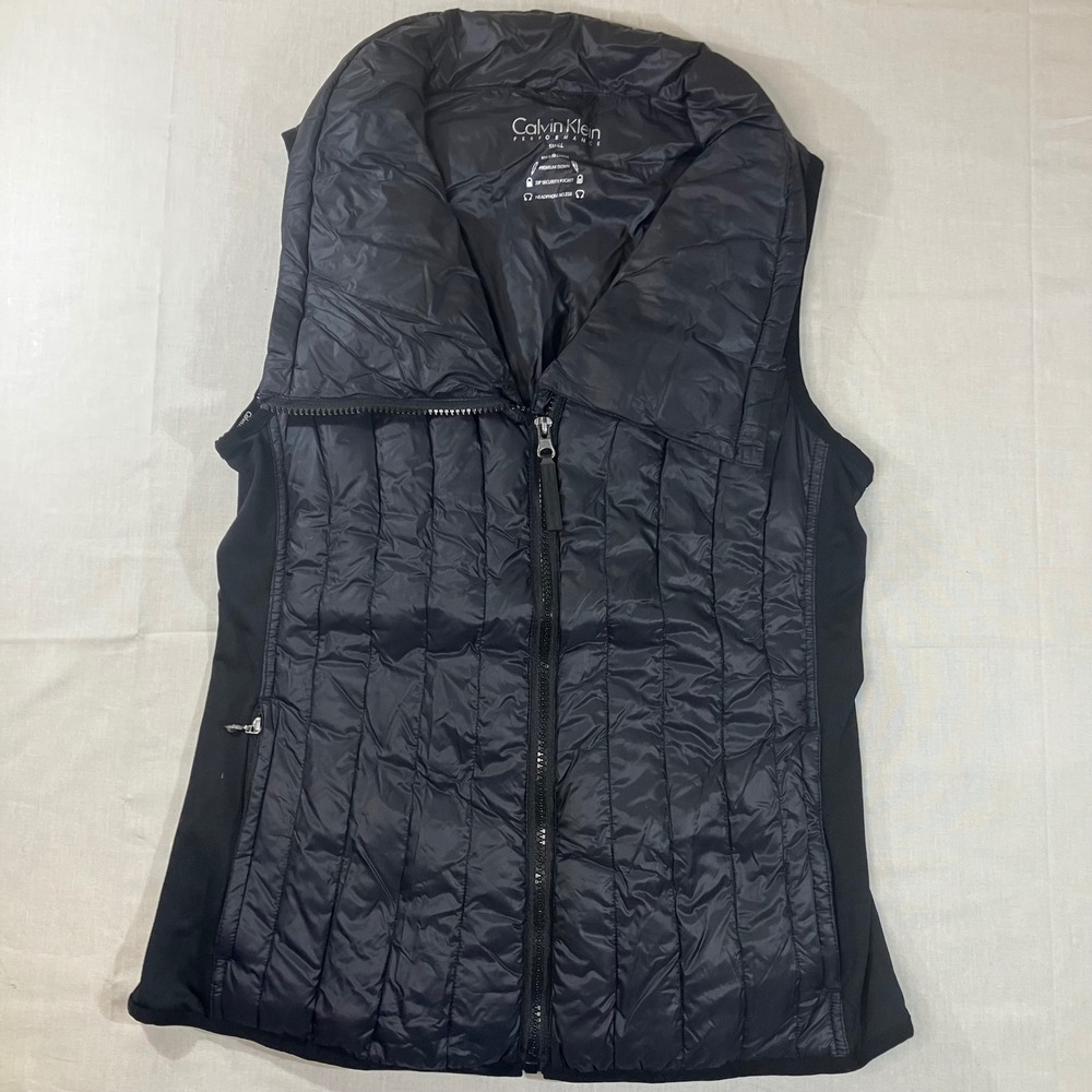 Calvin Klein Performance Womens Black Quilted Down Puffer Vest Small Full Zip